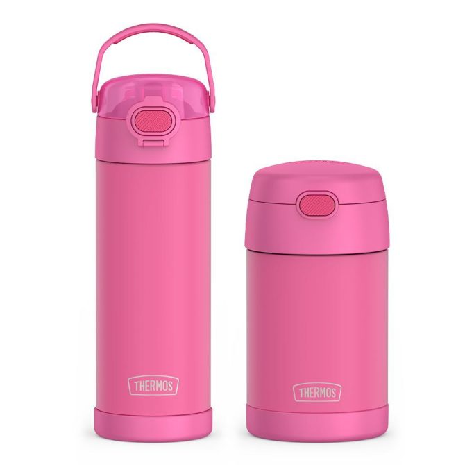 16oz FUNtainer Water Bottle with Locking Lid u0026 Food Jar Bundle - Neon Pink
