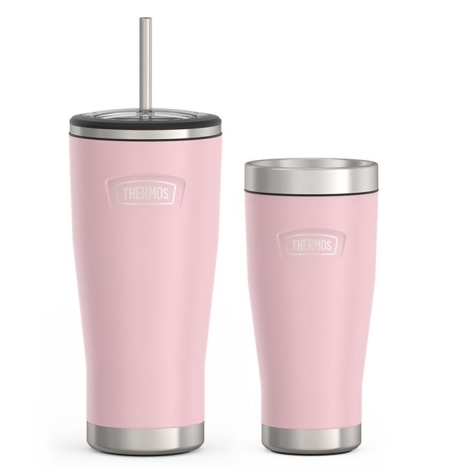 24oz Cold Tumbler with Straw u0026 16oz Travel Tumbler Bundle - Sunset Pink
